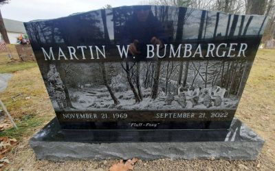 A jet black grave monument designed by Phillipsburg Marble and Granite, Phillipsburg, Pennsylvania